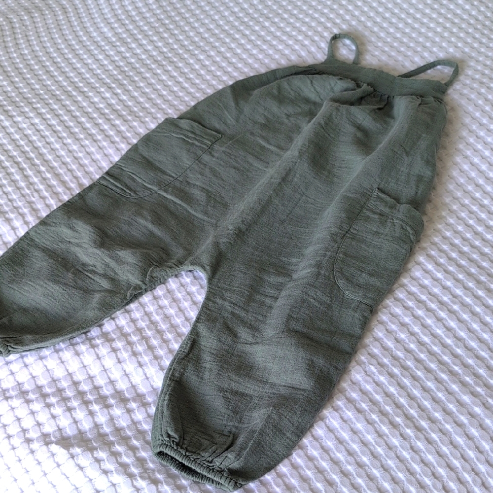 Green Cotton Pocket Romper